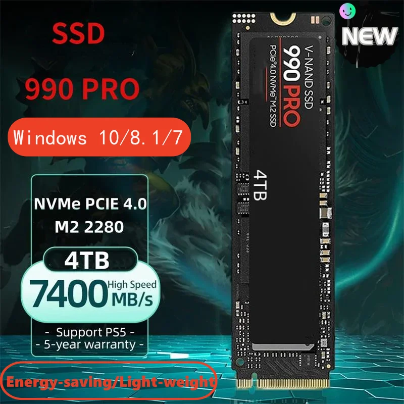 990 PRO SSD ָ Ʈ ̺, PCIE 4.0 NVMe ӿ  ϵ ̺, PC, PS5, Ʈ ũž, 4TB, 2TB, 1TB, M.2 2280, 7400 MB/S
